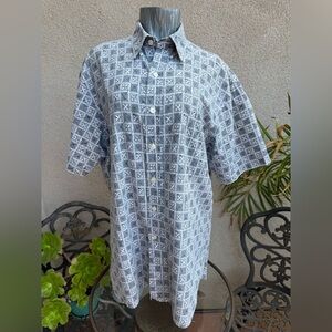 MAUI TRADING CO Men's Gray/Blue HAWAIIAN Short Sleeve Shirt
